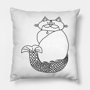 Kevin MerCat the Cat Mermaid Black Line Drawing Pillow