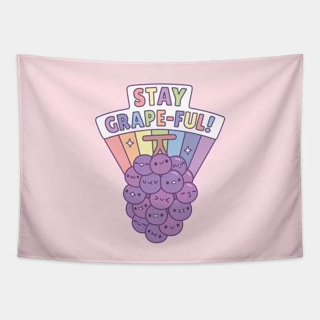 Bunch of Grapes, Stay Grapeful Pun Tapestry by rustydoodle