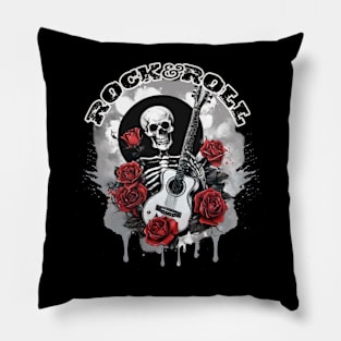 Skeleton ,Guitar and Roses - Rock and Roll Pillow