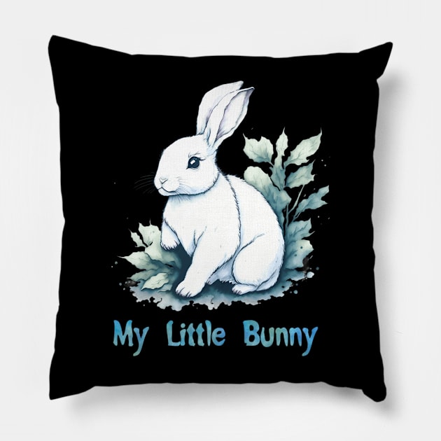 Cute white bunny Pillow by Shy Elf Designer