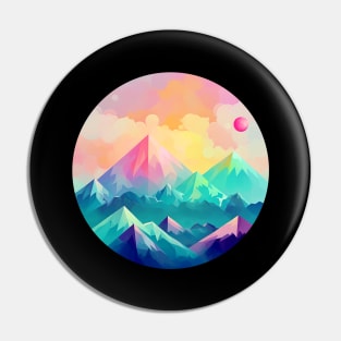 Mountain Sunset: Gradient Lowpoly Circle Art Pin