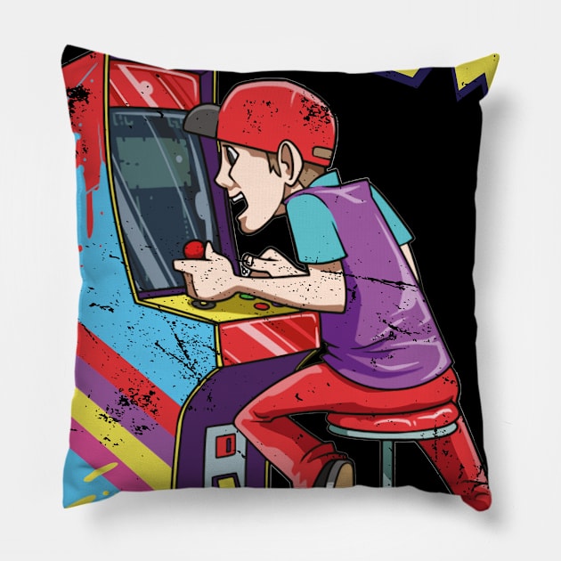 Arcade Game Machine Retro Gaming 80s Oldschool Gamer Pillow by melostore