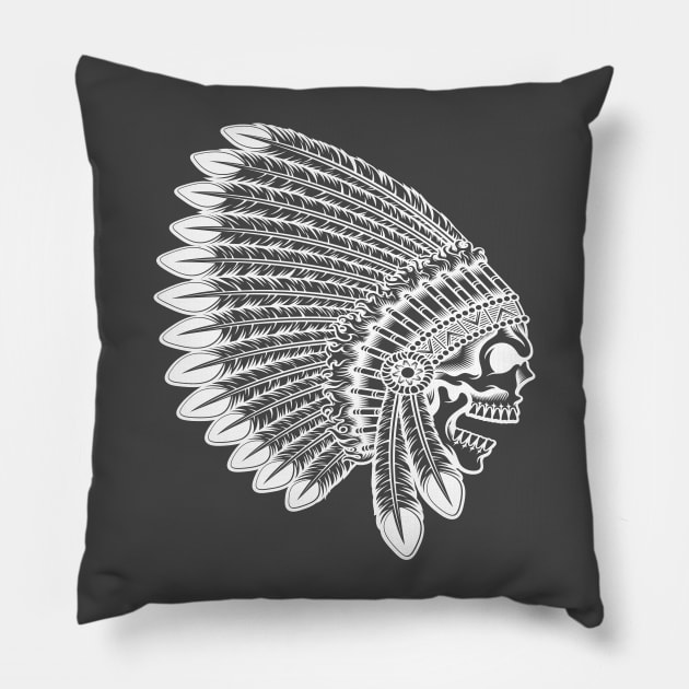 Indian Headdress Skull Pillow by RightBrainIndustries