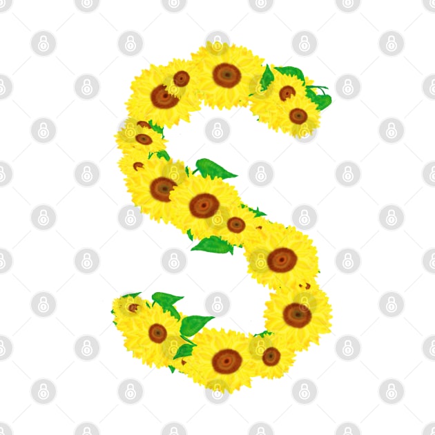 Sunflowers Initial Letter S (White Background) by Art By LM Designs 