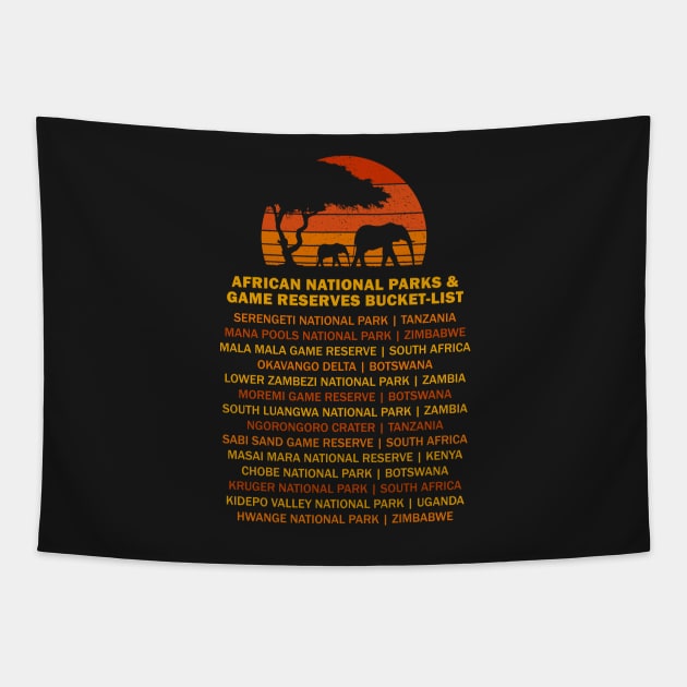 African Safari Bucket List Sunset Elephants Serengeti Tapestry by BraaiNinja