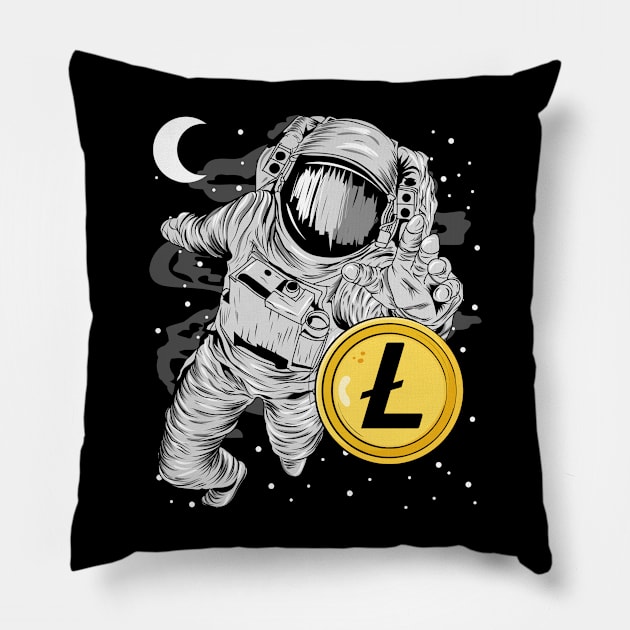 Astronaut Reaching Litecoin Lite Coin LTC To The Moon Crypto Token Cryptocurrency Wallet Birthday Gift For Men Women Kids Pillow by Thingking About