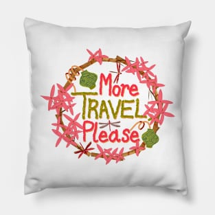 More travel, please quote with bamboo, jungle geranium, lanterns and red damselflies - pink and green Pillow