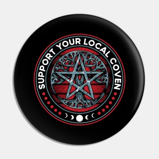 Support Your Local Coven Wiccan Witch Pentagram Pin