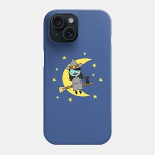 Witch on a broomstick with black cat Phone Case