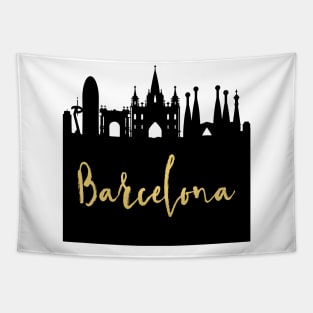 BARCELONA SPAIN DESIGNER SILHOUETTE SKYLINE ART Tapestry