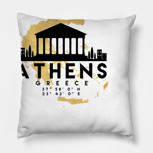 Athens Greece Skyline Map Art Pillow