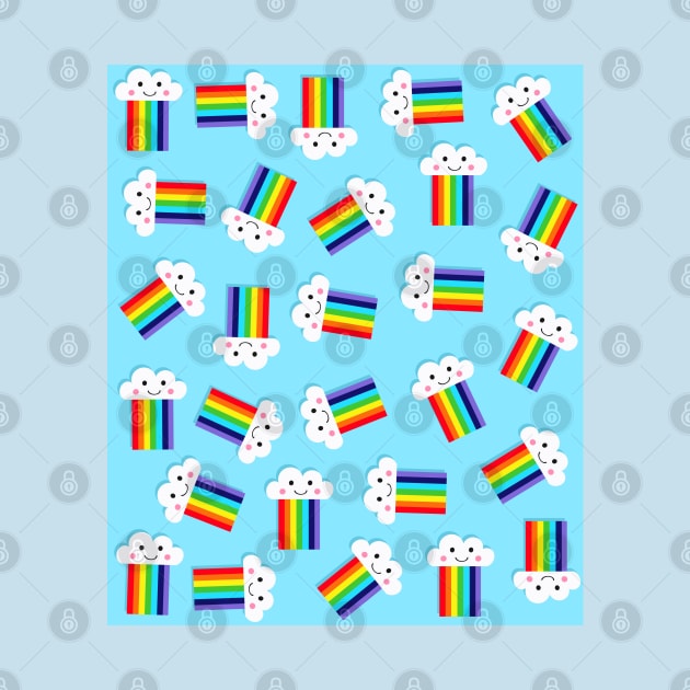 Blue Happy Cloud Rainbow Pattern by OneThreeSix