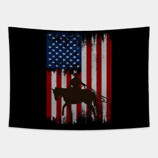 cowboy american flag vintage usa  cowboy Rodeo Roping Horse Riding Tapestry