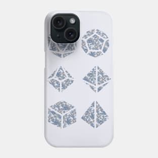 Blue and Parchment White Gradient Rose Vintage Pattern Silhouette Polyhedral Dice - Dungeons and Dragons Design Phone Case