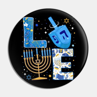 Hanukkah love with menorah for jewish Christmas holiday Pin