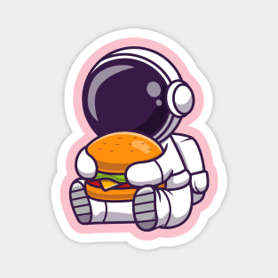 Cute Astronaut Eating Burger Cartoon Magnet