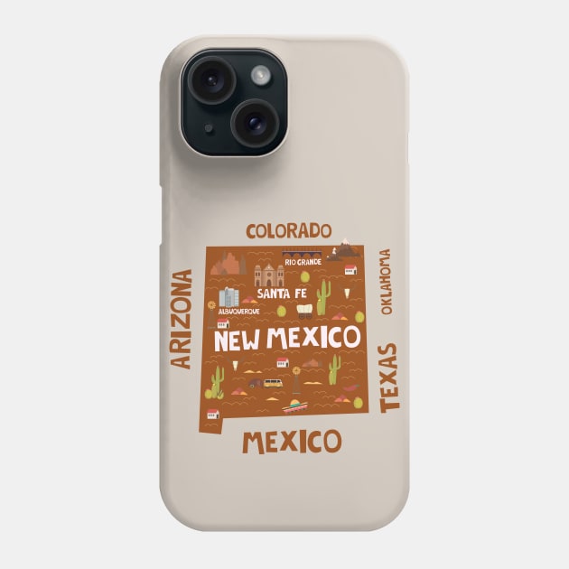 New Mexico State USA Illustrated Map Phone Case by JunkyDotCom