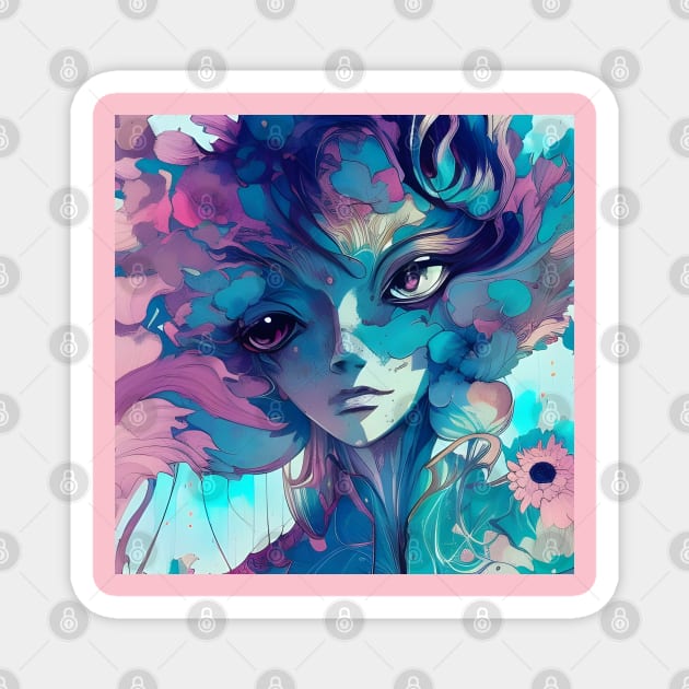 Fantastical Manga Flower Girl Magnet by Chance Two Designs