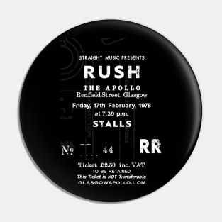 Rush 17th of February 1978 Glasgow Apollo UK Tour Ticket Repro Pin