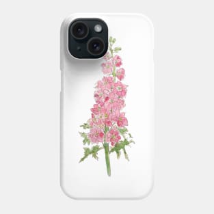 pink larkspur flowers watercolor and ink Phone Case