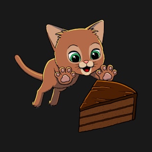 Abyssinian Cat excited to eat Chocolate Cake T-Shirt