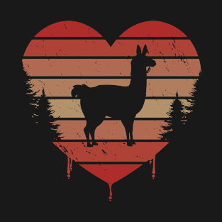 Cute Red Vintage Heart Llamas Valentine day Love Gift Idea T-Shirt