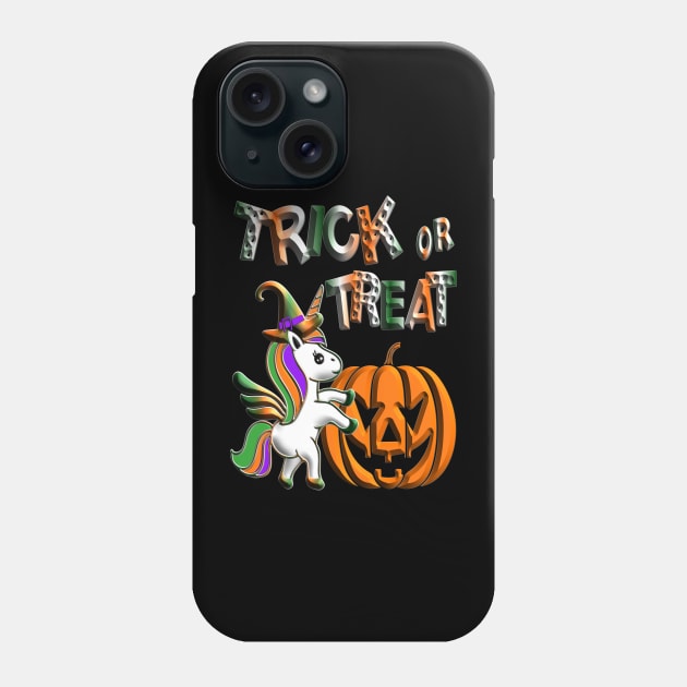 Kawaii cute unicorn pumpkin trick treat violet orange black green 3D tridimensional 322 Phone Case by dvongart