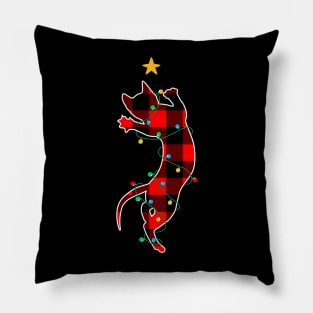 Playful Cat Buffalo Plaid Christmas Lights Cat Lover Christmas Gift Pillow