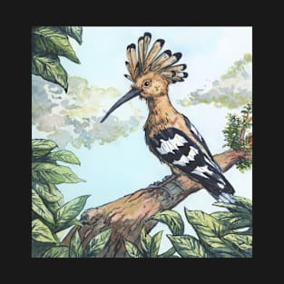 hoopoe on a branch - traditional watercolor painting T-Shirt