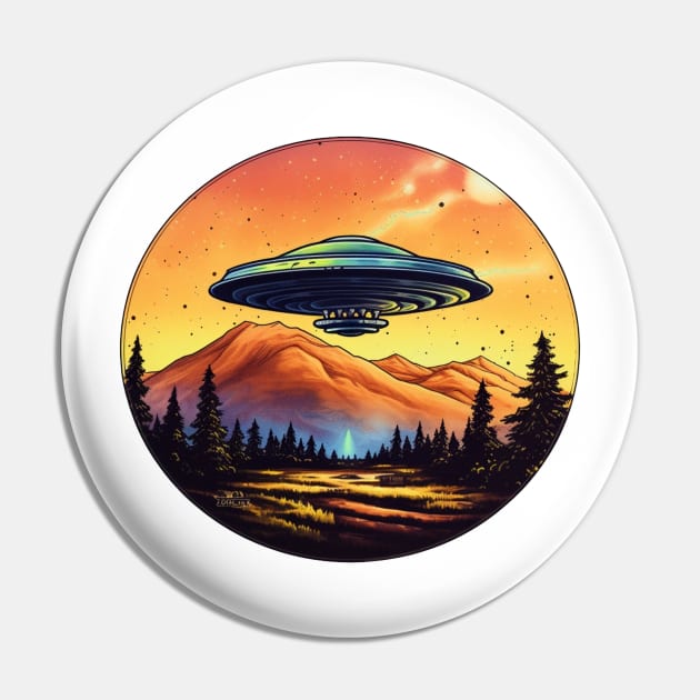 UFO flying over the mountains Pin by PitubeArt