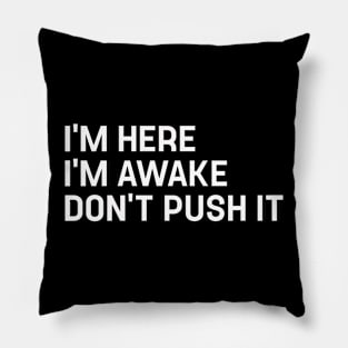 Funny Gamer I'm Here I'm Awake Don't Push It Funny Gifts for Friend Pillow