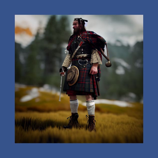 Scottish Highlander in Clan Tartan by Grassroots Green