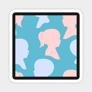 Child Silhouettes - Pale Pink and Blue on Turquoise Background Magnet