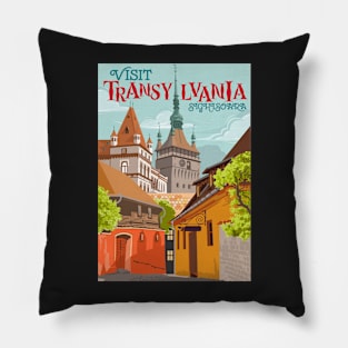 Travel Poster Transylvania - Sighisoara, Siebenbürgen, Segesvár Pillow