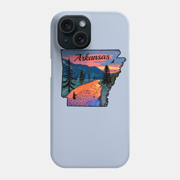 Fly Fishing Arkansas State Map Mountain Sunset River Retro Phone Case by TeeCreations