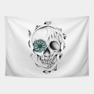 Poetic Wooden Skull Tapestry