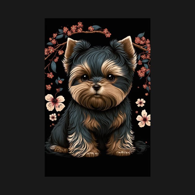 Super Cute Yorkshire Terrier Puppy Portrait - Japanese style by KoolArtDistrict