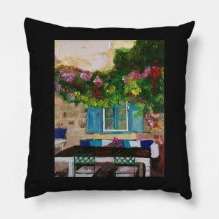 Blue House With Shutters Pillow