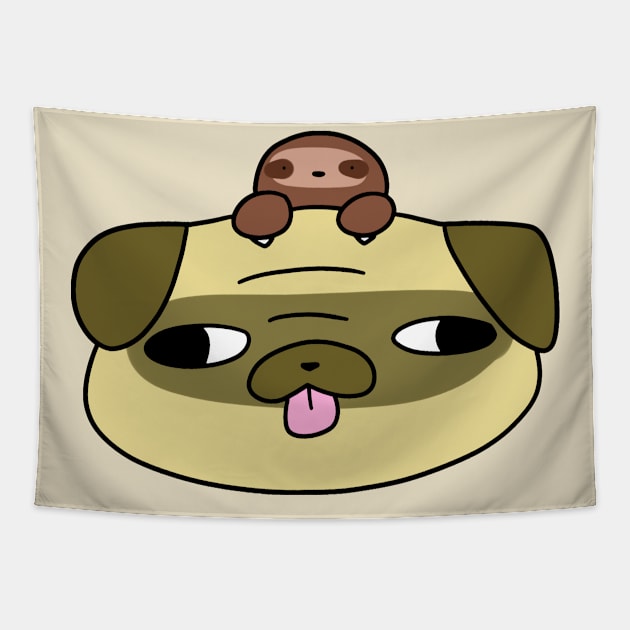 Pug Face and Little Sloth Tapestry by saradaboru