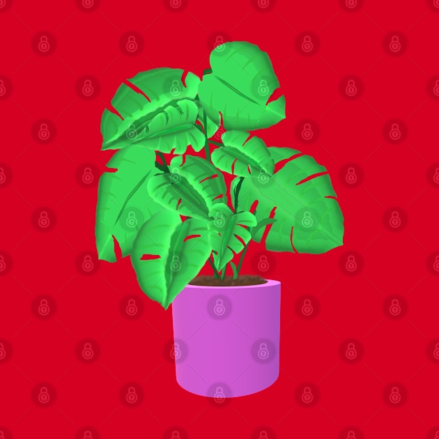 Monstera Deliciosa Plant in Purple Flower Pot by Art By LM Designs 