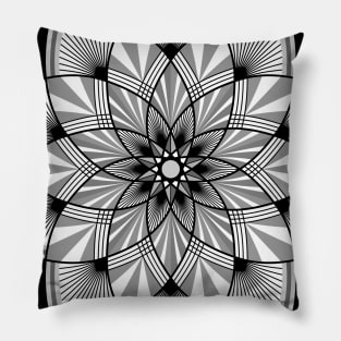 Floral Art Deco Mandala in Black and White Pillow