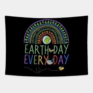 Pretty Earth Day Every Day Rainbow with Trees and Bee, Whale and Butterfly Tapestry