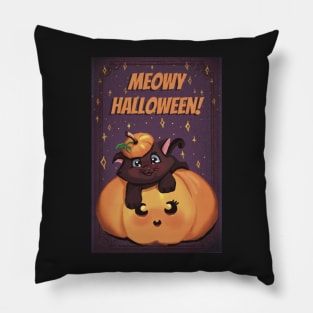 Cute little pumpkin with a kitten postcard Pillow