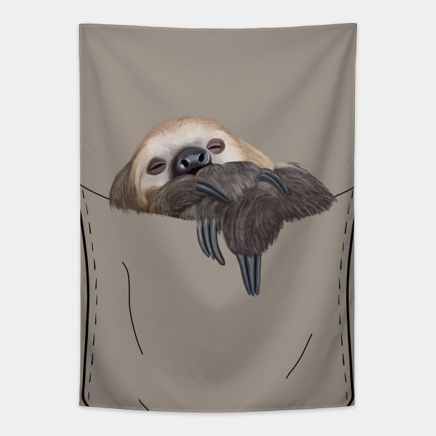 Peeking Pocket Pet - Sleepy Sloth Tapestry by Suneldesigns