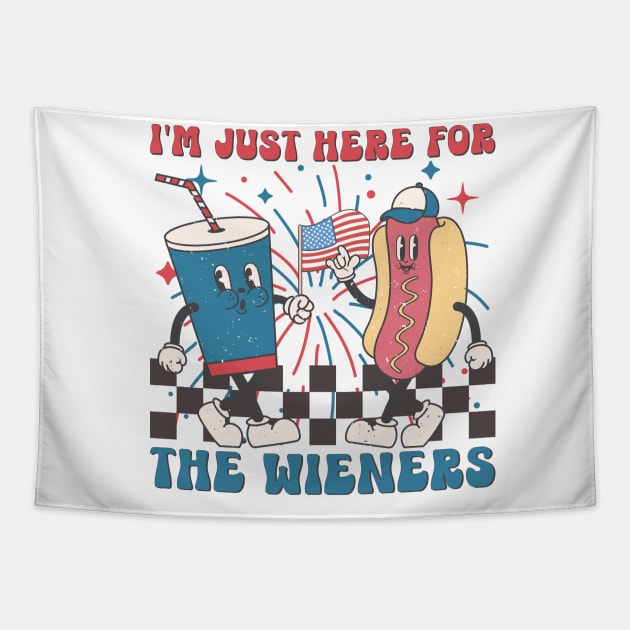 Hot Dog I'm Just Here For The Wieners 4Th Of July Tapestry by Zakzouk-store