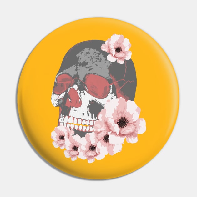Skull with Flowers Pin by Scailaret
