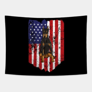 American Flag Doberman Pinscher 4Th Of July Usa Tapestry