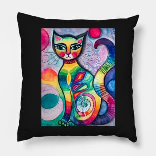 I invented a cat (watercolour, mixed media) Pillow