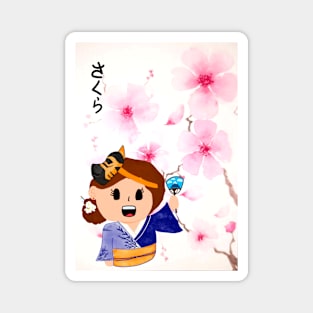 Sakura Cherry Blossoms Kawaii Girl Tshirt Magnet