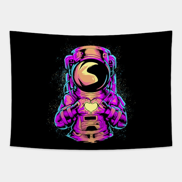 astronaut Love sign spaceman retro color Tapestry by daizzy